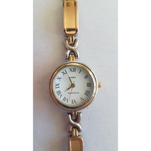 TIMEX Vintage Two-Tone Womens Watch White Dial Roman Numerals, New Battery